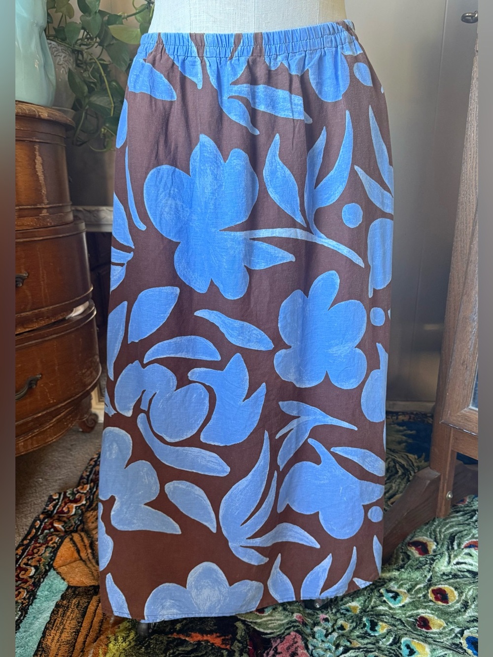 Rachel Zoe Light Blue Linen-Blend Maxi skirt, XL